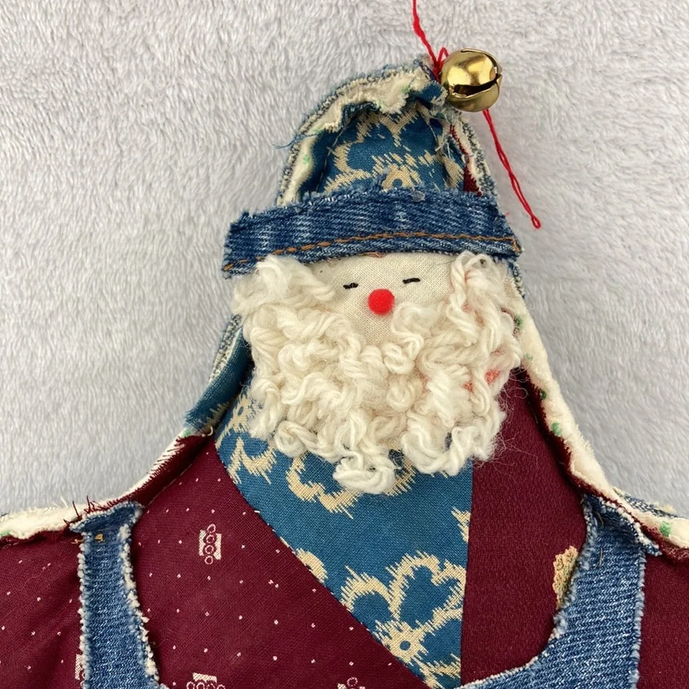 Handcrafted VTG Folkart Rustic Denim Santa Star Pillow Decor 12”